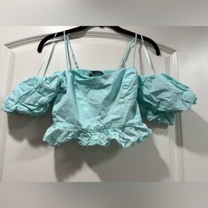 Zara Blue Off-Shoulder Crop Top